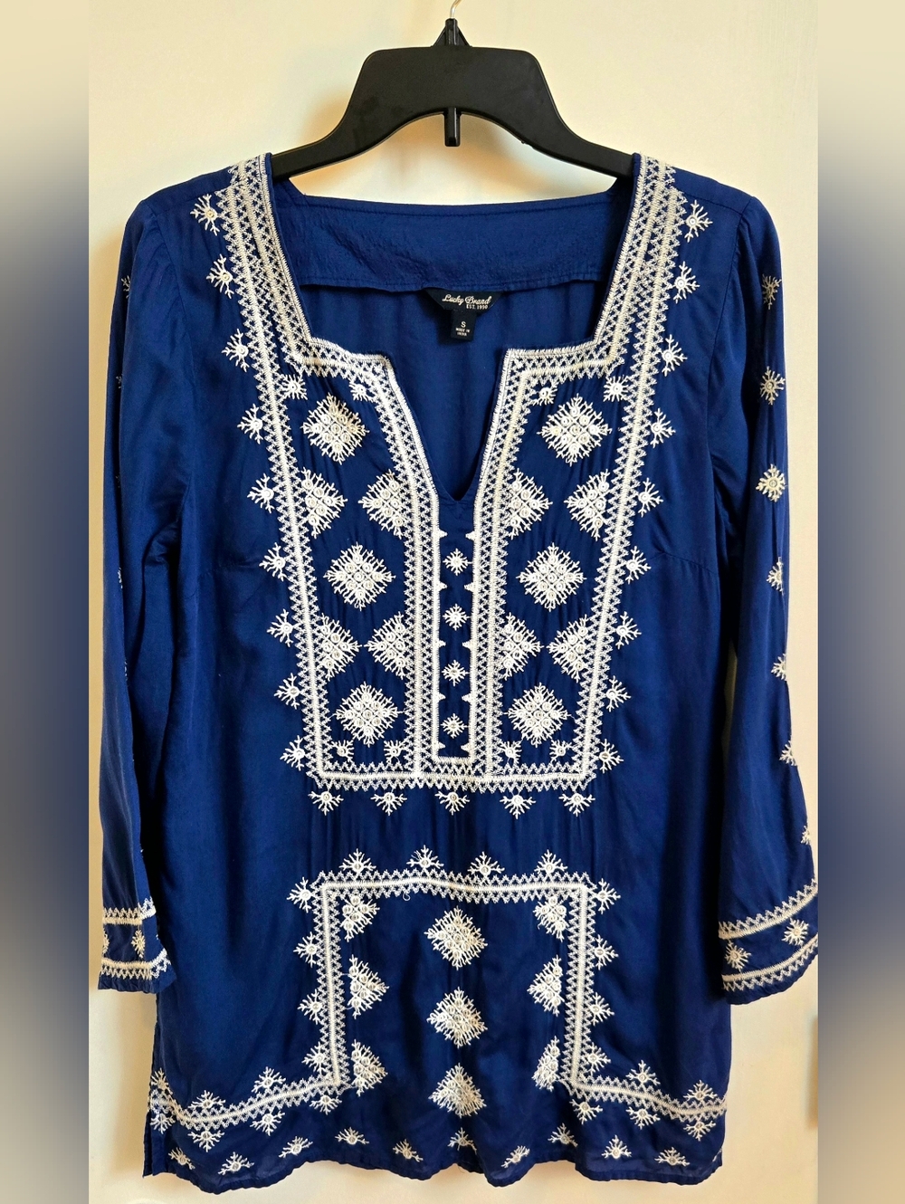 Lucky Brand Navy Tunic with White Embroidery